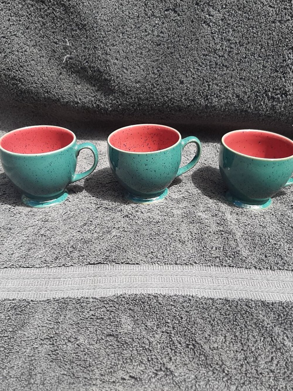 Denby Langley Harlequin Footed Tea Cup Mug Only Green & Burgundy Lot (3)